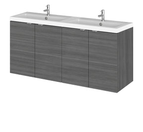 Hudson Reed Fusion 1200mm Anthracite Woodgrain Wall Hung Vanity Unit with Double Basin