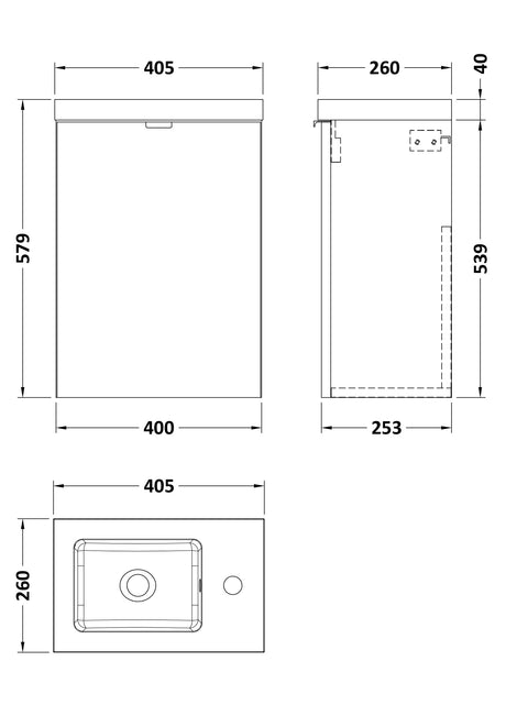 Hudson Reed Fusion 405mm Anthracite Woodgrain Wall Hung 1 Door Vanity Unit & Basin Soft Close Door