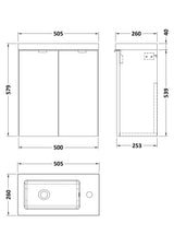 Hudson Reed Fusion Compact 500mm Anthracite Woodgrain Wall Hung 2 Door Vanity Unit & Polymarble Basin