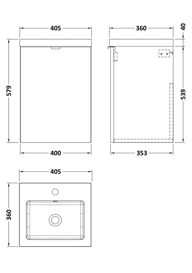 Hudson Reed Fusion 400mm Wall Hung 1 Door Vanity Unit & Basin With Soft Close Door