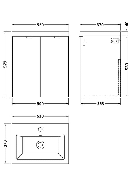 Hudson Reed Fusion 500mm Anthracite Woodgrain Wall Hung 2 Door Vanity Unit With Ceramic Basin