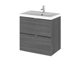 Hudson Reed Fusion 500mm Anthracite Woodgrain Wall Hung 2 Drawer Vanity Unit & Basin