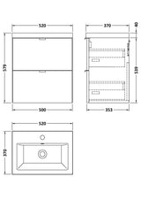 Hudson Reed Fusion 500mm Anthracite Woodgrain Wall Hung 2 Drawer Vanity Unit & Basin