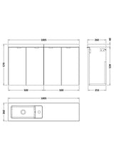 Hudson Reed Fusion 1000mm Anthracite Woodgrain Compact Wall Hung 2 Door Soft Close Vanity Unit & Basin