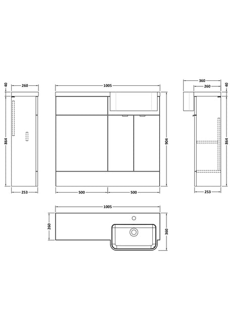 Hudson Reed Fusion 1000mm Anthracite Woodgrain Floor Standing Vanity Toilet Combo with Soft Close Doors