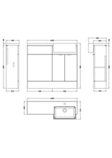 Hudson Reed Fusion 1000mm Floor Standing 2 Door Vanity & Toilet Combination with Right Hand Semi Recessed Basin
