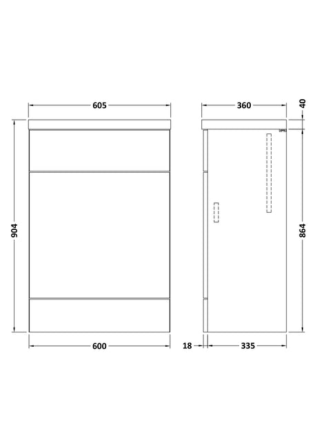 Hudson Reed Fusion 600mm Charcoal Black Floor Standing Toilet Unit With Polymarble Top