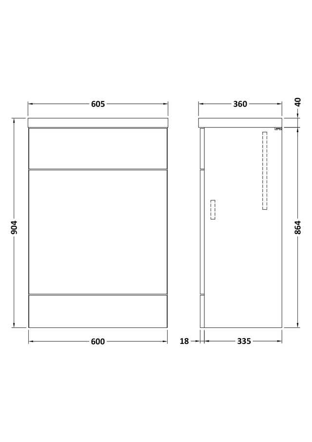 Hudson Reed Fusion 600mm Charcoal Black Floor Standing Toilet Unit With Polymarble Top