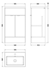 Hudson Reed Fusion 500mm Charcoal Black Floor Standing 2 Door Vanity Unit With Polymarble Basin