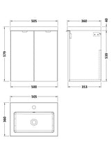 Hudson Reed Fusion 500mm Charcoal Black Wall Hung 2 Door Vanity Unit & Polymarble Basin With Handles