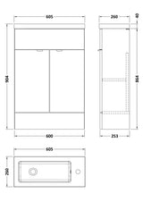 Hudson Reed Fusion 600mm Gloss Grey Floor Standing 2 Door Vanity Unit & Basin