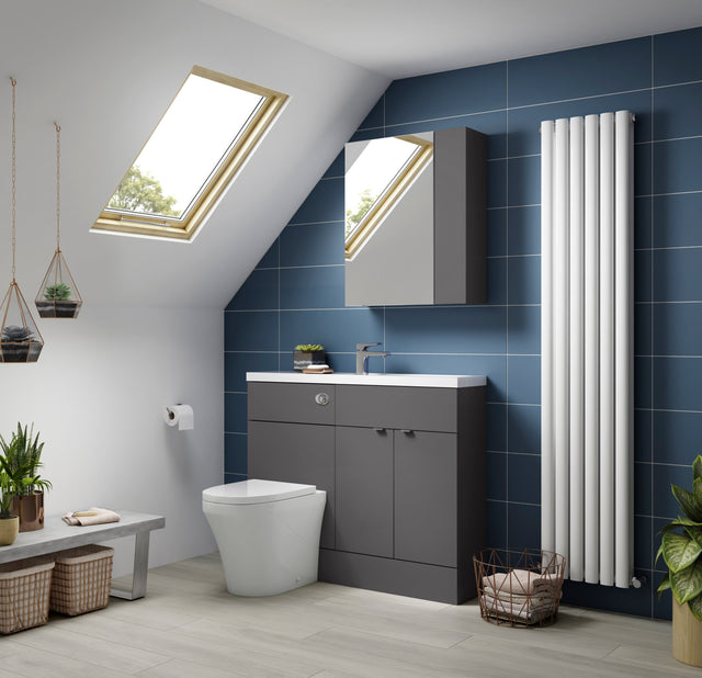Hudson Reed Fusion 1200mm Gloss Grey 2 Door Compact Floor Standing Vanity Basin & Toilet Combination