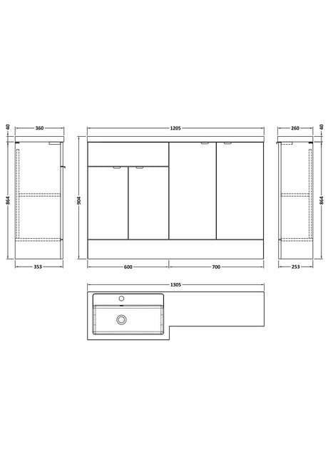 Hudson Reed Fusion 1200mm Left Hand Gloss Grey Floor Standing 4 Door Vanity Basin Combination