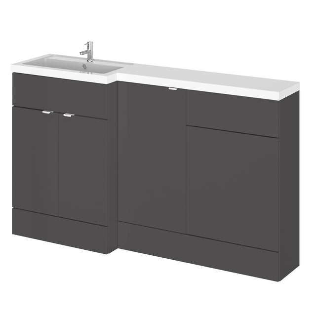 Hudson Reed Fusion 1500mm Gloss Grey Left Hand Floor Standing 3 Door Vanity Basin & Toilet Combination Unit