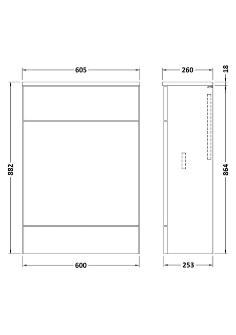 Hudson Reed Fusion Compact 600mm Gloss Grey Floor Standing Toilet Unit with Coordinating Top