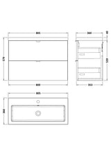 Hudson Reed Fusion 800mm Wall Hung 2 Drawer Vanity Unit & Basin