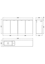 Hudson Reed Fusion 1200mm Gloss Grey Compact Wall Hung Vanity Unit & Basin With Soft Close Doors