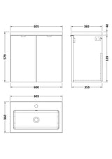 Hudson Reed Fusion 600mm Wall Hung 2 Door Vanity Unit & Basin With Soft Close Doors