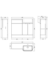 Hudson Reed Fusion 1000mm Gloss Grey Floor Standing Vanity & Toilet Combination with Right Hand Basin