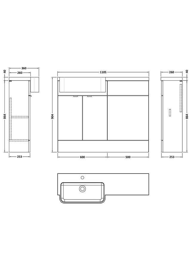 Hudson Reed Fusion 1100mm Floor Standing 2 Door Vanity Unit & Toilet Combination with Left Hand Semi Recessed Basin