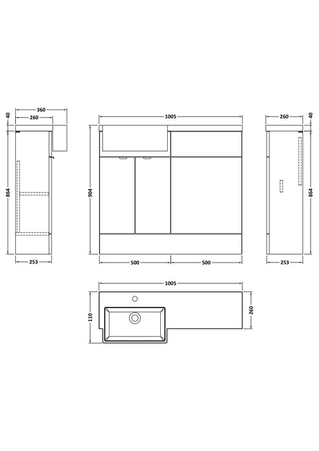 Hudson Reed Fusion 1005mm Gloss Grey 2 Door Floor Standing Left Hand Vanity Toilet Basin Unit