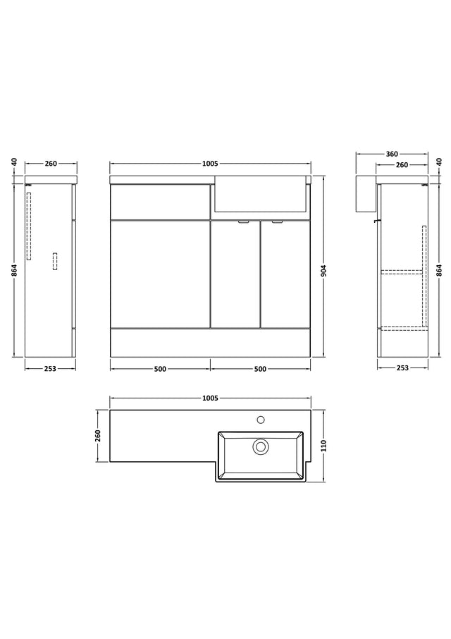 Hudson Reed Fusion 1000mm Floor Standing Vanity Unit & Toilet Combination with Soft Close Doors and Semi Recessed Basin