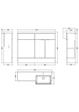 Hudson Reed Fusion 1100mm Gloss Grey Floor Standing Vanity Unit Toilet & Right Hand Semi Recessed Basin Combination
