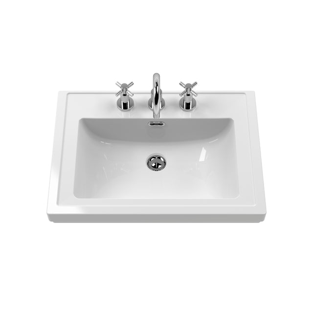 Hudson Reed Bexley 600mm Cool Grey Floor Standing 1 Drawer Vanity Unit with 3 Tap Hole Basin