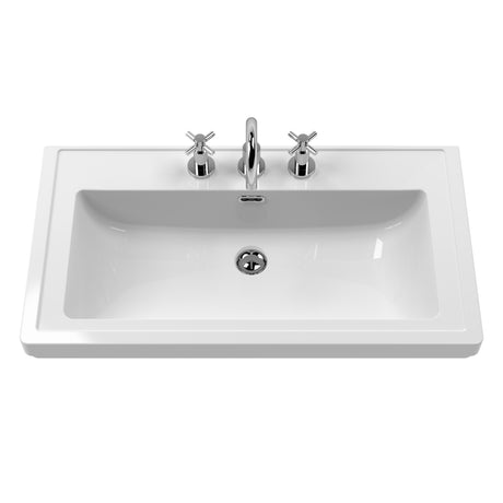 Hudson Reed Lille 800mm Pebble Grey Wall Hung 2-Drawer Vanity Unit With 3 Tap Hole Basin