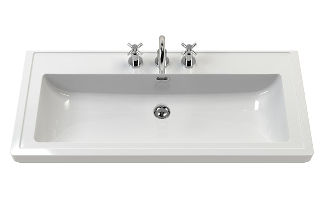 Hudson Reed Bexley 600mm Indigo Blue Floor Standing 1 Drawer Vanity Unit with 3 Tap Hole Fireclay Basin