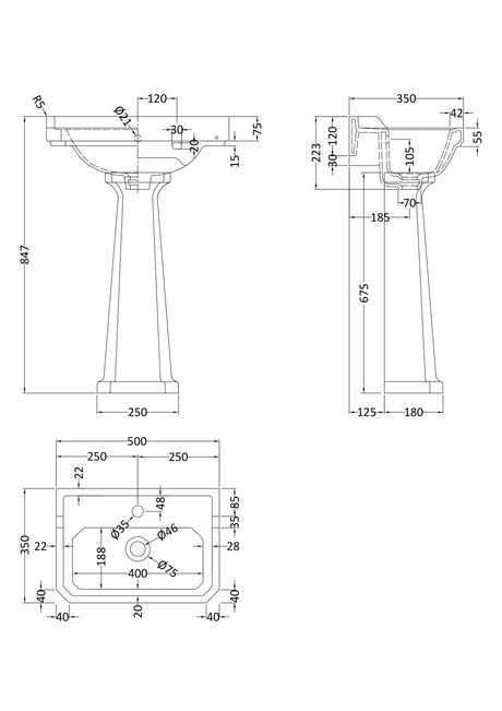 Richmond 500mm Basin & Pedestal 1 Tap Hole