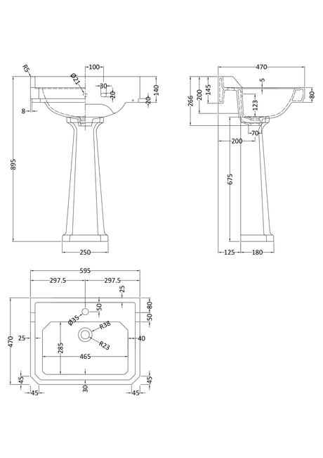Hudson Reed Richmond Traditional 600mm 1 Tap Hole Basin & Pedestal