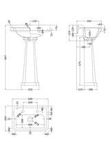 Richmond 500mm Basin & Pedestal 2 Tap Hole