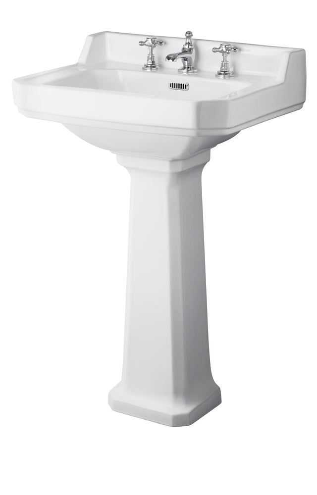 Hudson Reed Richmond 600mm Comfort Height 3 Tap Hole Basin with Full Pedestal