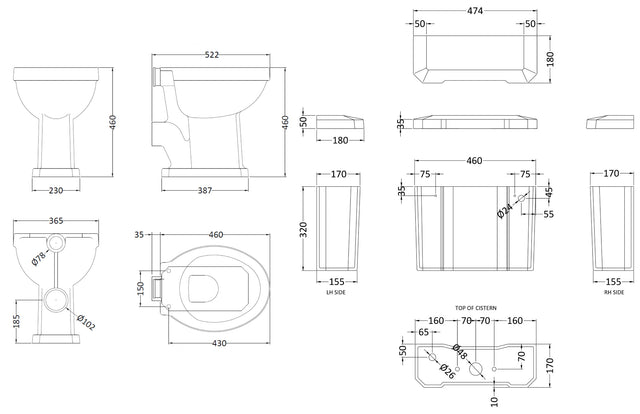 Hudson Reed Richmond Comfort Height Low Level Toilet Including Cistern & Flush Pipe