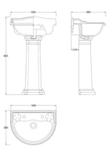 Hudson Reed Chancery 500mm 2 Tap Hole Basin & Pedestal