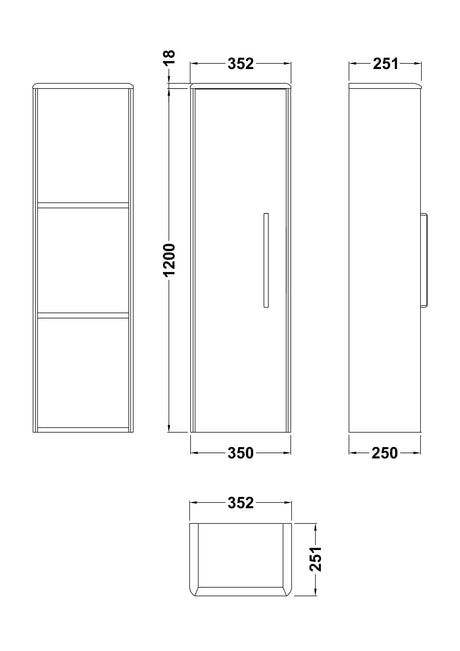 Hudson Reed Solar 350mm 1 Door Cool Grey Wall Hung Tall Cabinet With Handles