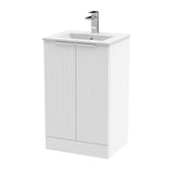 Hudson Reed Fluted 500mm Satin White Floor Standing 2-Door Vanity Unit With Ceramic Basin