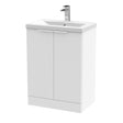 Hudson Reed Fluted 600mm Satin White Floor Standing 2-Door Vanity Unit With Basin