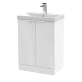 Hudson Reed Fluted 600mm Floor Standing 2-Door Vanity Unit with Thin-Edge Basin