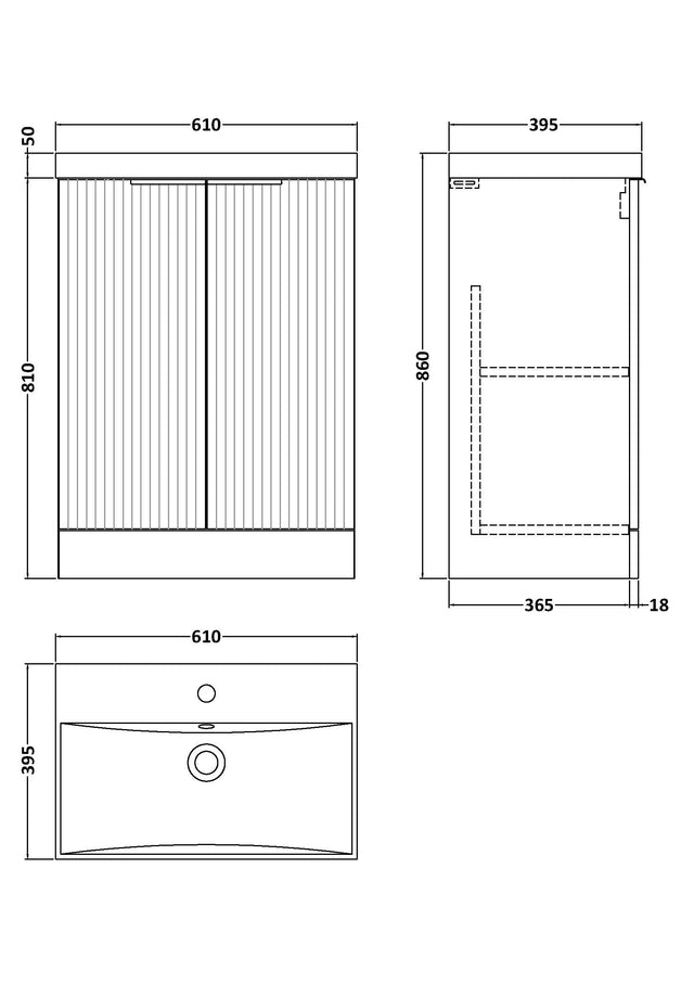 Hudson Reed Fluted 600mm Floor Standing 2-Door Vanity Unit with Thin-Edge Basin