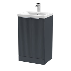 Hudson Reed Fluted 510mm Soft Black Floor Standing 2-Door Vanity Unit With Basin