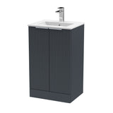 Hudson Reed Fluted 500mm Floor Standing 2-Door Vanity Unit With Basin