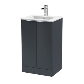 Hudson Reed Fluted 500mm Floor Standing 2-Door Vanity Unit With Basin