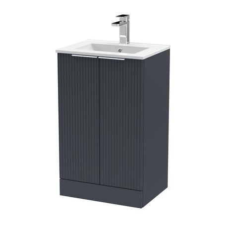 Hudson Reed Fluted 500mm Floor Standing 2-Door Vanity Unit With Basin