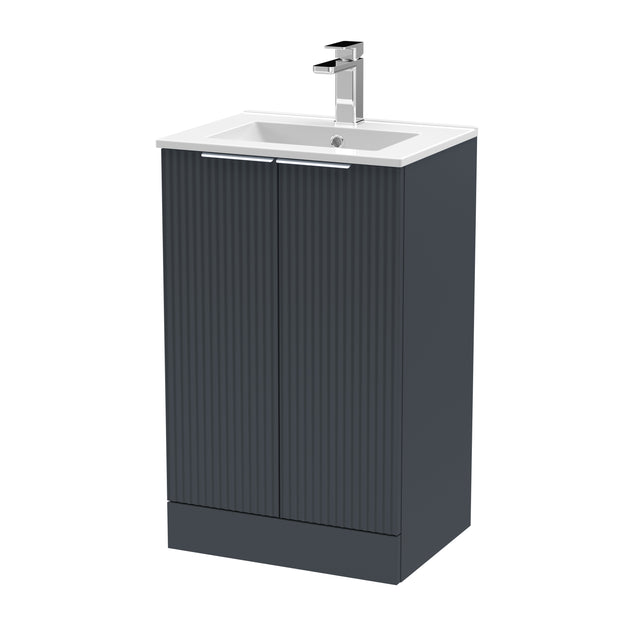 Hudson Reed Fluted 500mm Floor Standing 2-Door Vanity Unit With Basin