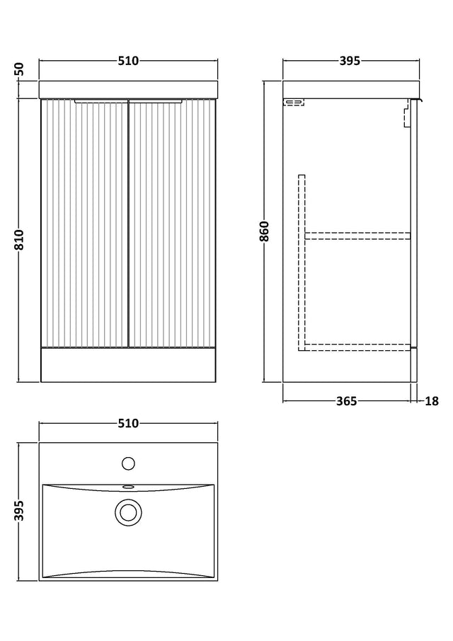 Hudson Reed Fluted 500mm Floor Standing Vanity Unit Including Basin