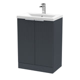 Hudson Reed Fluted 600mm Floor Standing 2-Door Vanity Unit With Basin