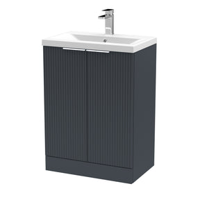 Hudson Reed Fluted 600mm Floor Standing 2-Door Vanity Unit With Basin
