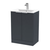 Hudson Reed Fluted 600mm Floor Standing 2-Door Vanity Unit With Basin